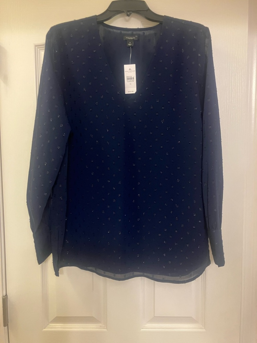Ann Taylor Factory Navy Long-Sleeve Blouse
